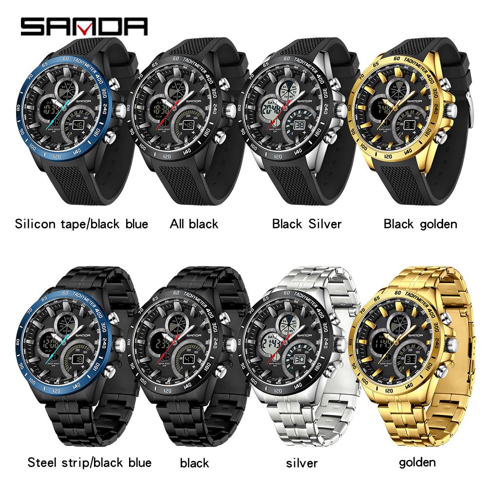 SANDA brand 3175 men's electronic quartz watch steel core black technology multifunctional waterproof men's quartz watchv
