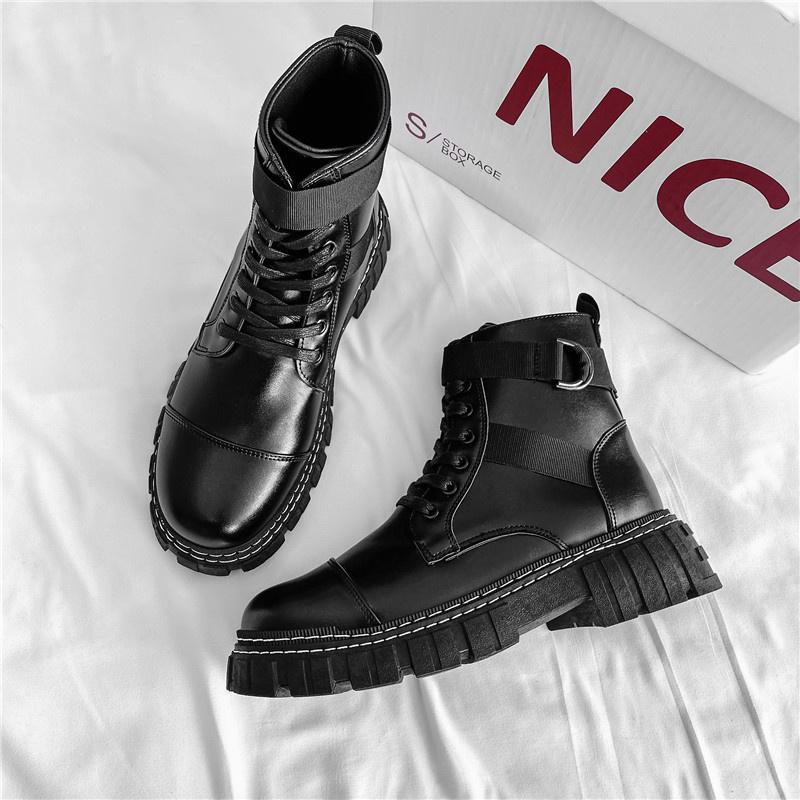 

Личность Черные Мотоботы Мужские Британский Стиль Мода Мужские Кожаные Ботинки Водонепроницаемые На шнуровке Платформа Ботильоны Для Мужчин 39