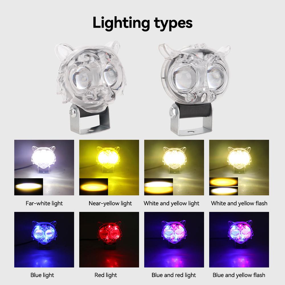 Motorcycle Running 8 Light Modes Lights LED Spotlights Owl/Tiger Shape Fog Lights Colorful Light