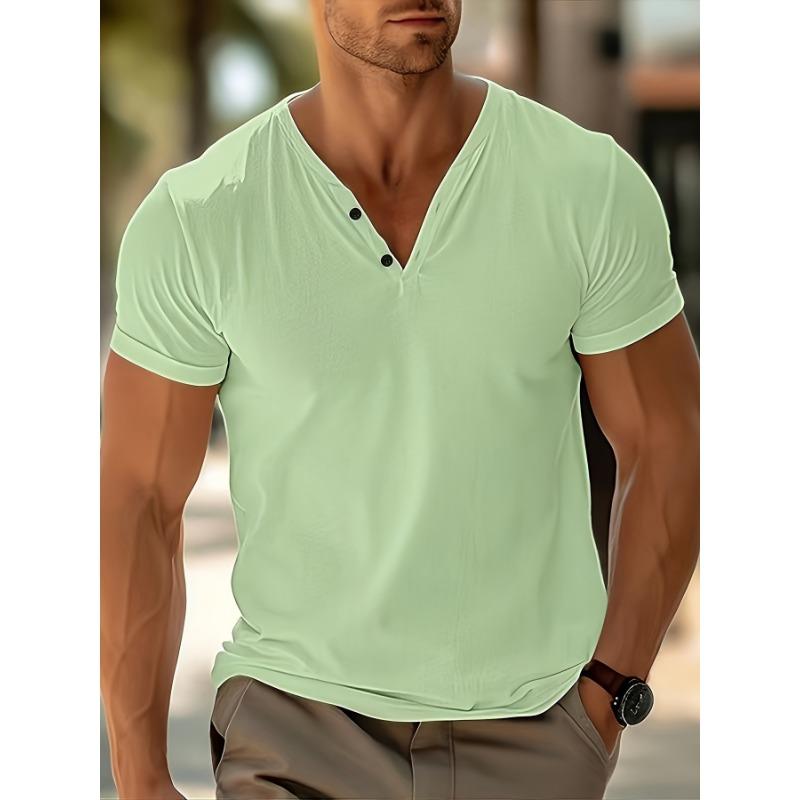 Men's Solid Color V-neck Breathable Sweat Casual Sports Lightweight Short-sleeved T-shirt