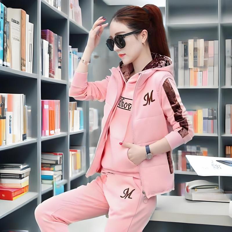Plus velvet thickened sportswear plus size casual fashion sweater three-piece suit