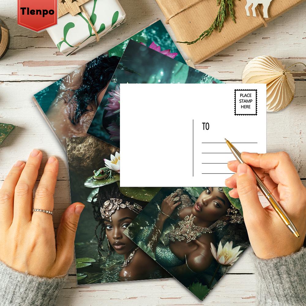 32pcs, Black Postcard, Lotus Flower, Frog, Birthday/Anniversary Gift, Collectible, Suitable for Gift Giving, Can Be Mailed.