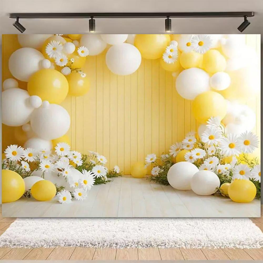Spring Daisy Flower Backdrop Baby Shower Boho ArchBalloons Backdrop Girl Birthday Cake Smash Easter Kids Portrait Photo Props