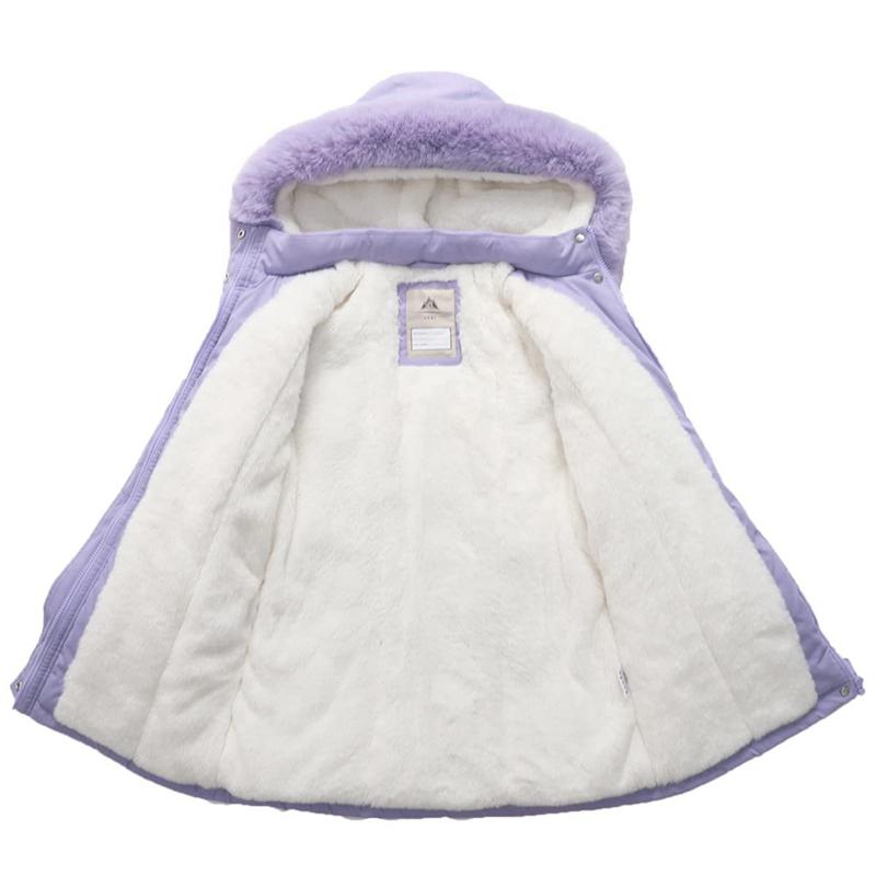 4-12 Years Kids Girls Winter Hooded Mid-Length Coat