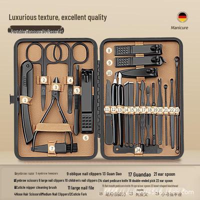 Brown 24-Piece Nail Clipper and Trimming Set with Stainless Steel Cuticle Scissors and Nail File