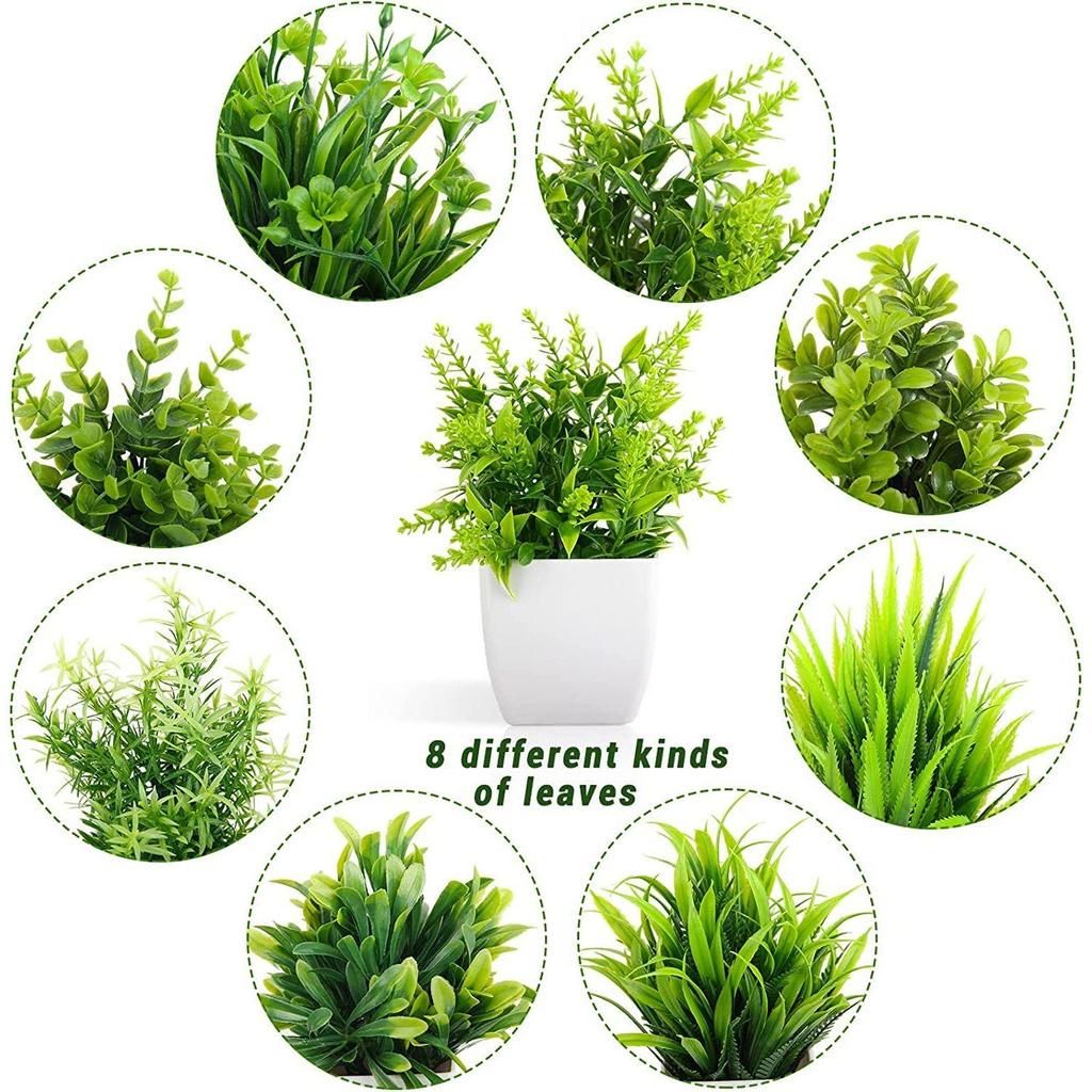 Artificial Plastic Eucalyptus Plants Small Indoor Potted Houseplants, Small Faux Plants for Home Decor Bathroom Office Farmhouse (Set 8)