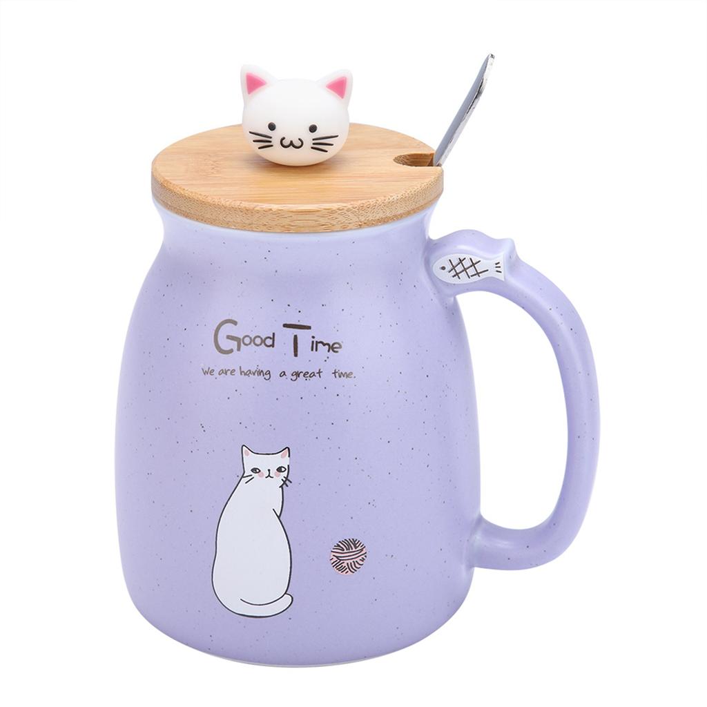 Cat Mug Coffee Mug Cup with Spoon Lid Lovely Cat Ceramic Cup with Spoon and Lid Coffee Water Milk Mug for Drinkware Gift