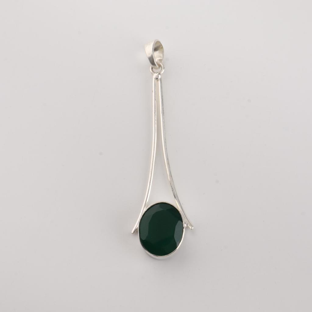 Green Onyx Gemstone 925 Sterling Silver Handmade Jewelry Designer Pendant 1.79" For Women PP-69-23