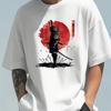 Men's Summer 100 Cotton Fashionable Casual Loose Japanese Samurai Pattern Printed Round Neck Short Sleeve T-shirt Top