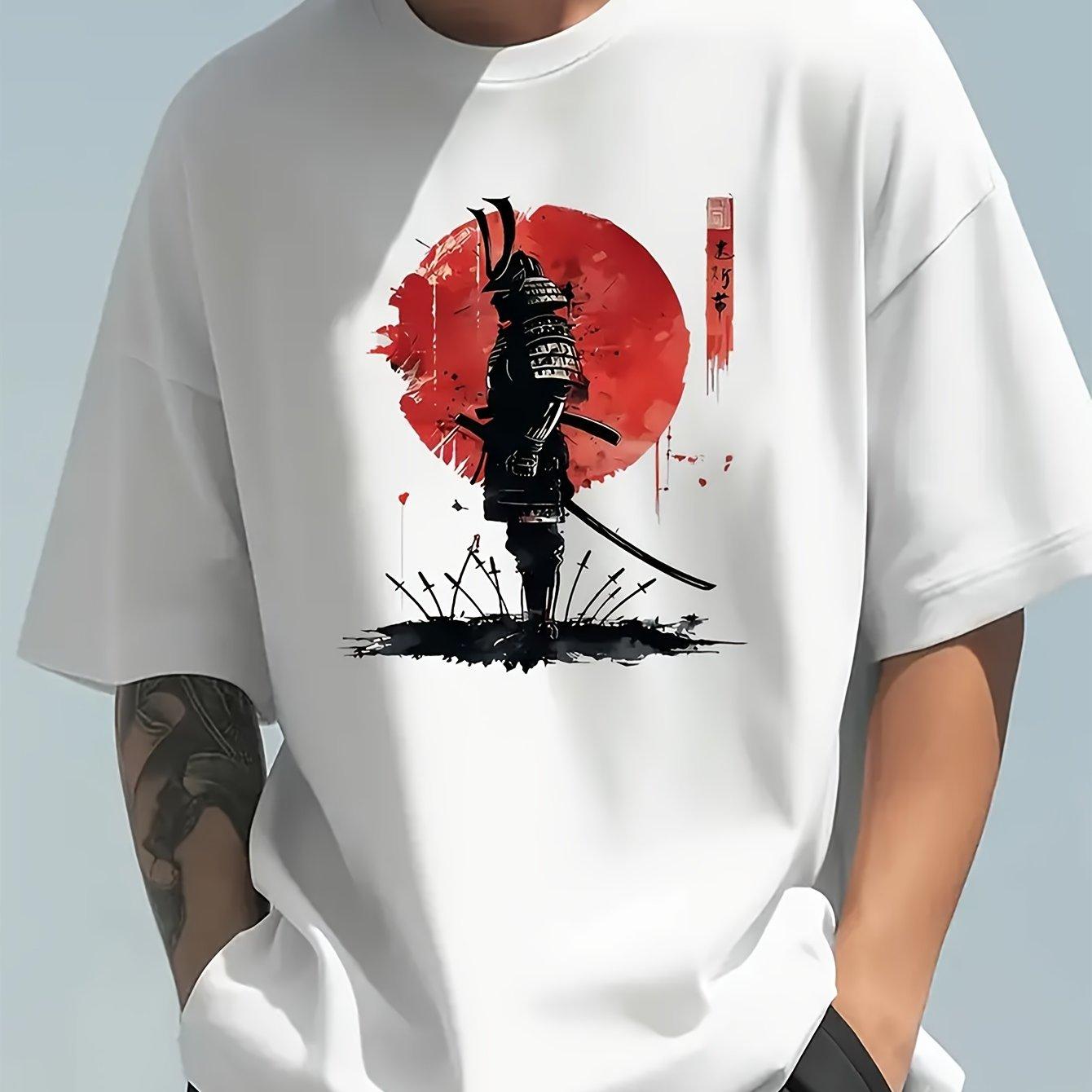 

Men s Summer 100 Cotton Fashionable Casual Loose Japanese Samurai Pattern Printed Round Neck Short Sleeve T-shirt Top 2XL