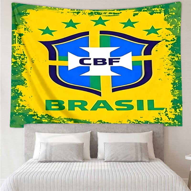 1PC Brazilian Football Emblem Printed Tapestry Room Decoration Wall Hanging for Living Room Bedroom, Dormitory, Birthday and Christmas Gifts