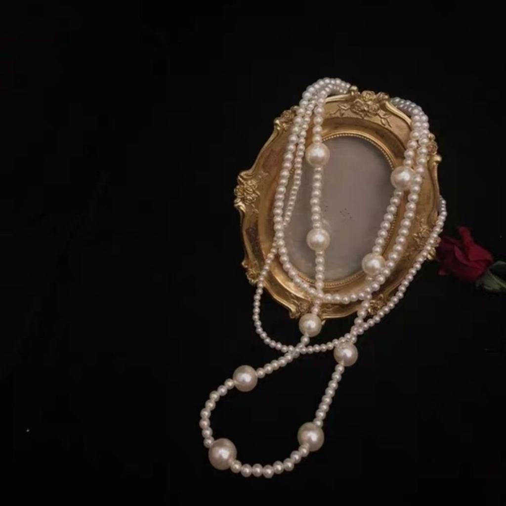 New retro glass pearl necklace multi-layer celebrity temperament hand-woven long necklace collarbone with court style