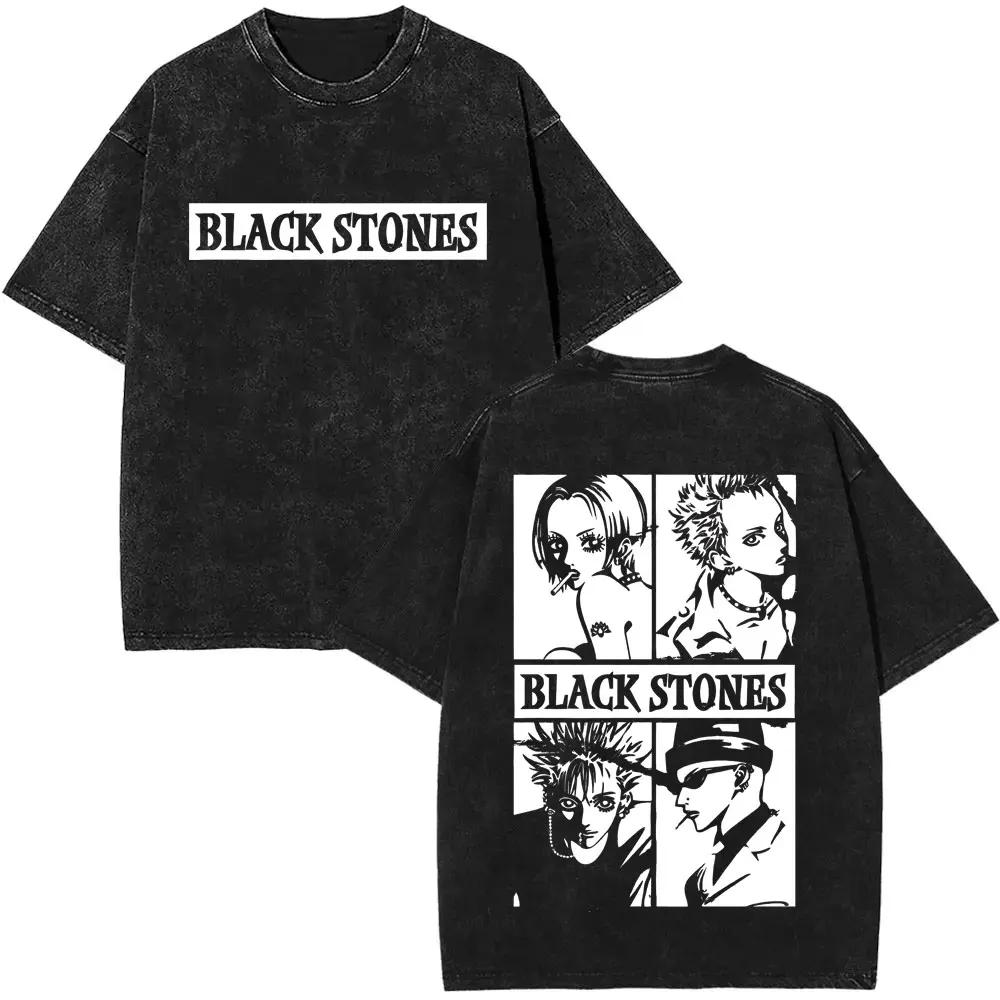 Anime Nana Osaki Vintage Washed T-shirts Grunge Black Stones Y2k Streetwear 90s Cartoon Oversized Short Sleeve T Shirt Unisex