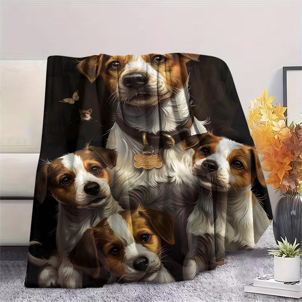 1Pc Cute Puppy Print Flannel Blanket, High quality Comfortable for All Seasons, Home Decor, Warmth and Comfort, Perfect for Christmas Gifts
