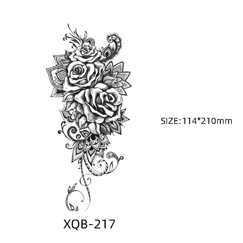 Waterproof Black & White Sketch Flower Half Sleeve Tattoo Stickers