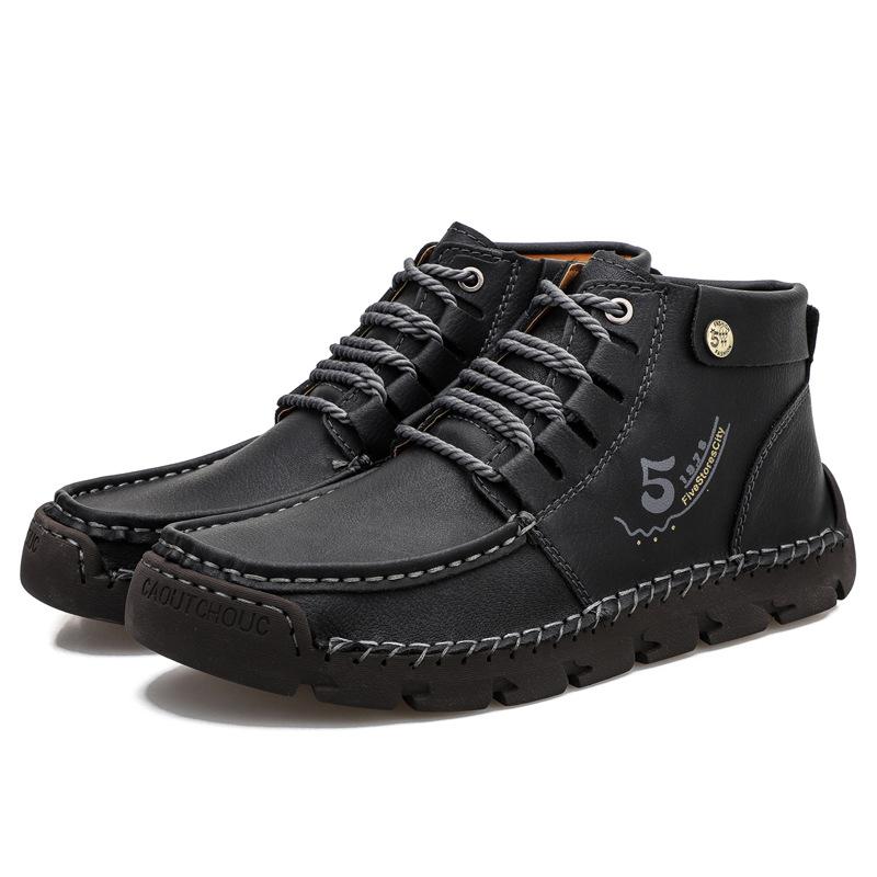Autumn and Winter Large Size High-top Leather Shoes Men's Soft Leather Soft-soled British Martin Boots Men's Casual Korean Version of Trendy Versatile