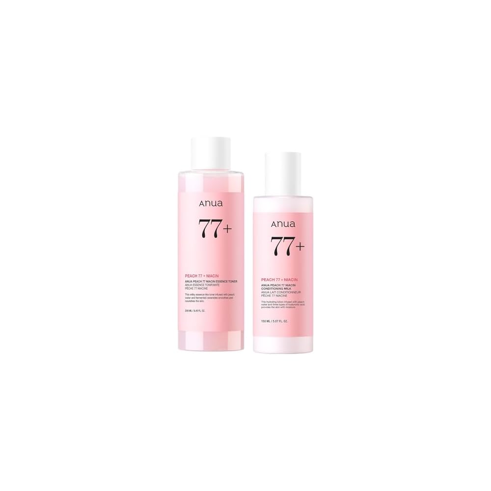 Anua Peach 77 Niacin Essence Toner 250ml + Conditioning Milk 150ml Hydrating Skin Care Set