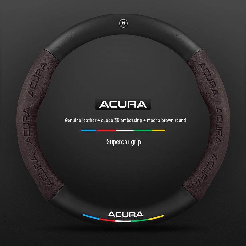 Genuine Leather Carbon Fiber Steering Wheel Cover for Acura - Non-Slip & Breathable, Universal Fit for All Seasons