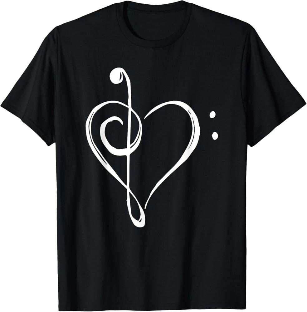 

Love Music - Treble and Bass Clef Heart Gift Unisex T-Shirt 4XL