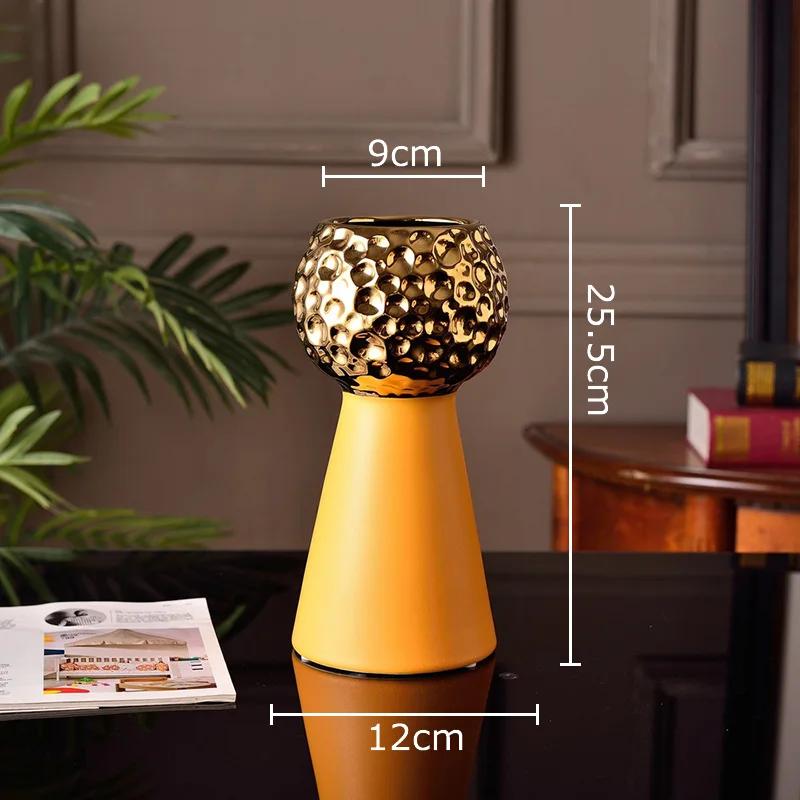 Gold-plated Hammer Pattern Ceramic Vase Creative Plant Pots Table Decoration Flower Arrangement Floral Vase Room Aesthetic Decor