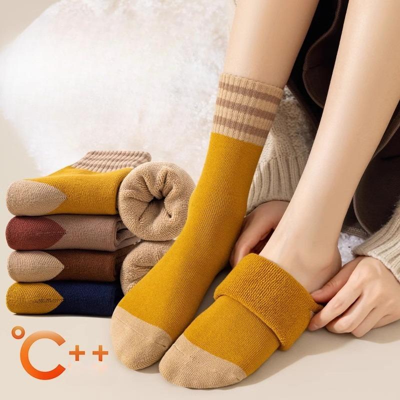 Women's Mid-tube Socks Autumn and Winter Long Socks Terry Socks Winter Plus Velvet Thick Warm Cotton Socks