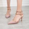 Fashion 2025 New 7CM PUMPS High-heeled Shoes Female Pointed Stiletto Sexy Nightclub Word With Rivets Wild Sandals Female Summer