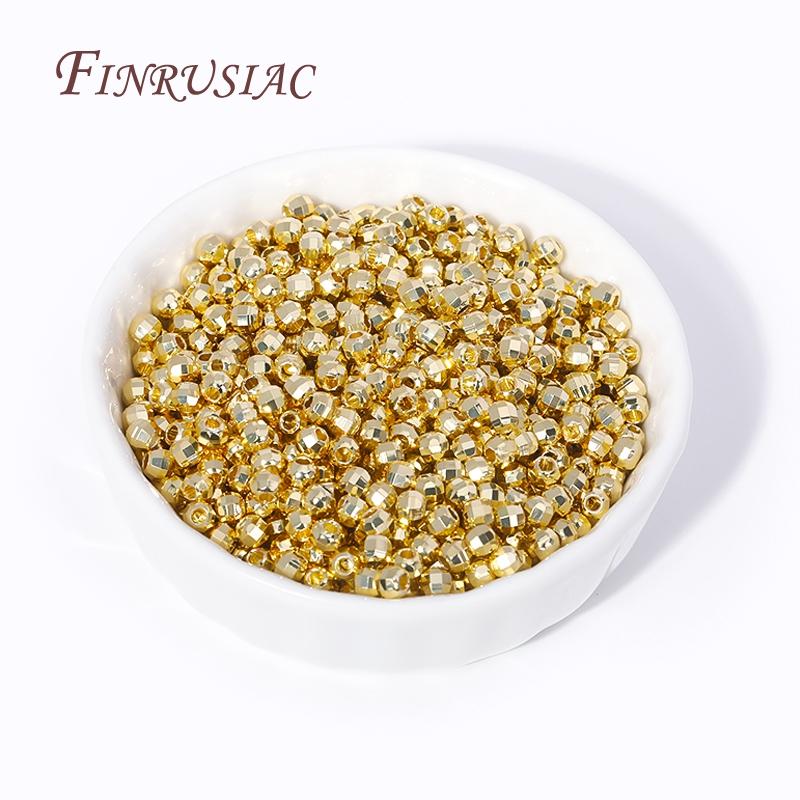 2.5/4mm Round Shiny Spacer Beads 18K Gold Plated Diamond-Cut Metal Gold Beads For Beading Bracelet Necklace Earrings Making