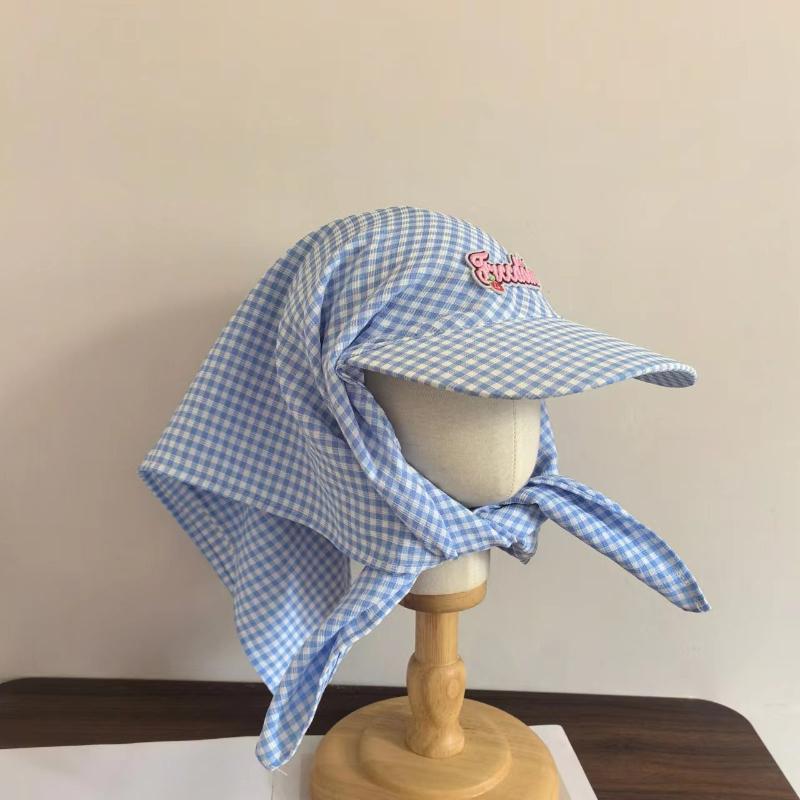 1pc Women's Sunshade Baseball Cap,Plaid Simple Sweet Personality Fashion Trendy Korean Style Headwears Outdoor Beach Head Scarf