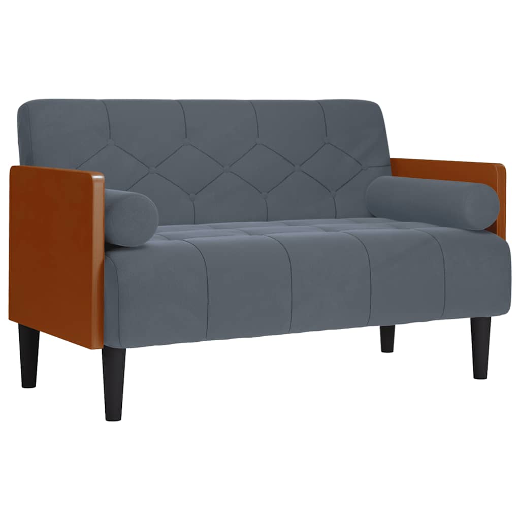 Two Seater Sofa with Neck Rolls Dark Gray 110 cm Velvet