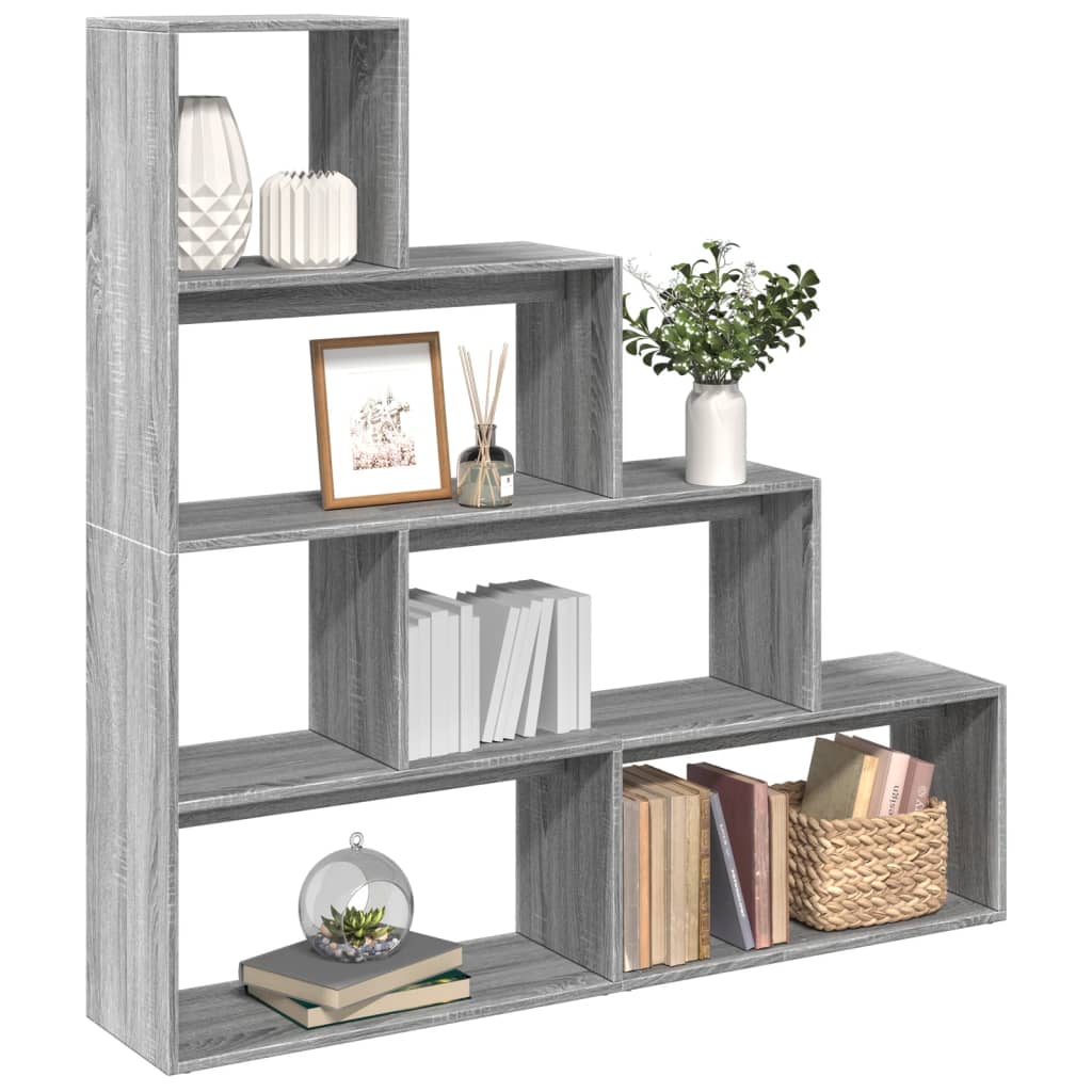 Room Divider Bookshelf 4 Tier Grey Sonoma 143.5 x 29 x 143.5 cm