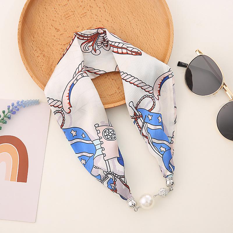 Korean Style Silk Scarf Necklace: Pearl Pendant, Magnetic Clasp, Women's Thin Choker