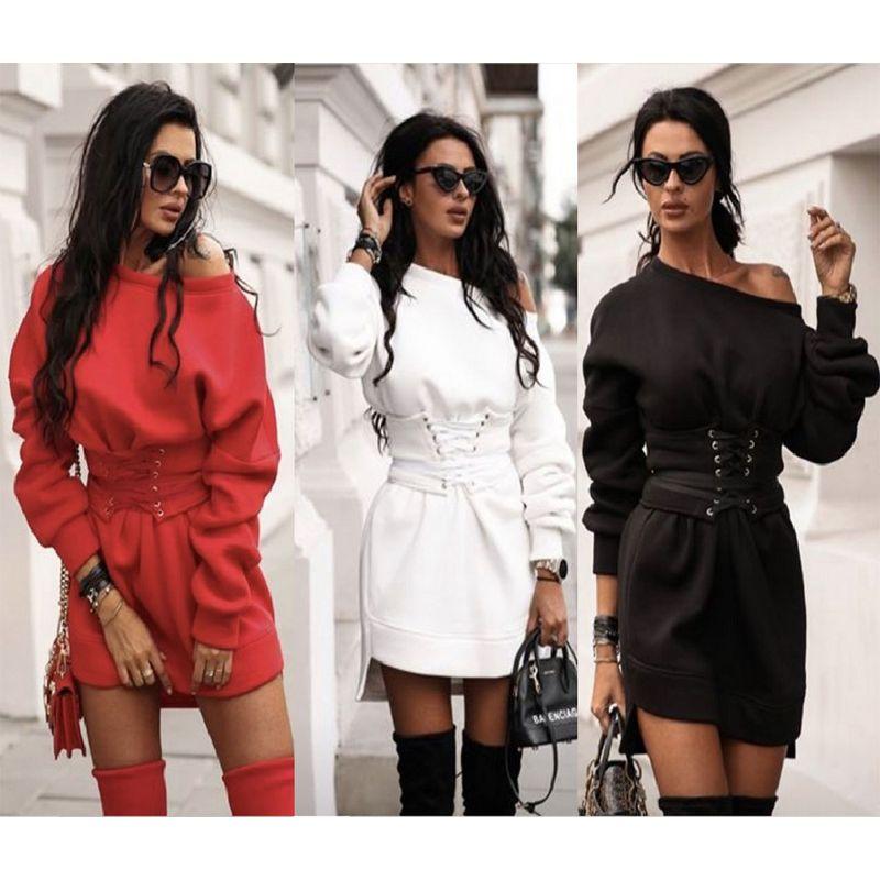 

Sexy round Neck Loose Waist Long Sleeve Dress Long Sleeves Dress Yellow L