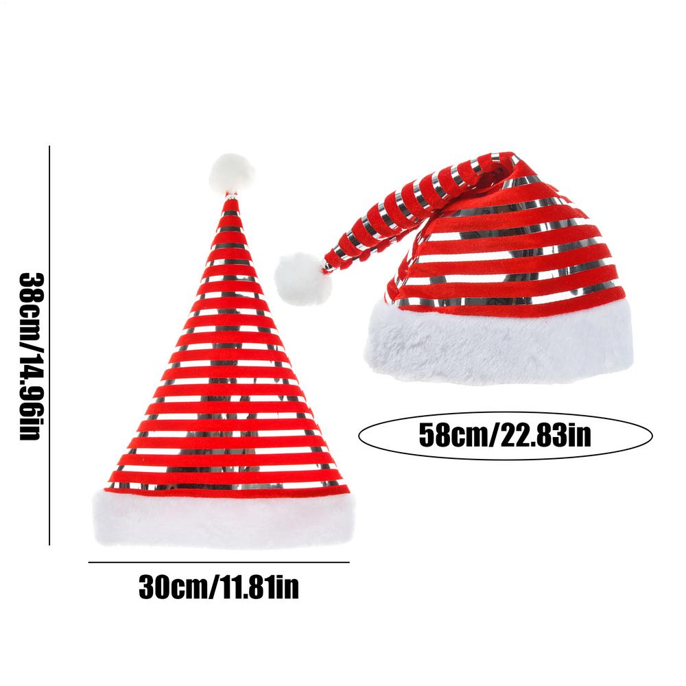 

Striped Velvet Christmas Hat Unisex Classic Headwear Red And Green Striped Velvet Santa Hats With White Faux Plush Edging 38x30cm червоний