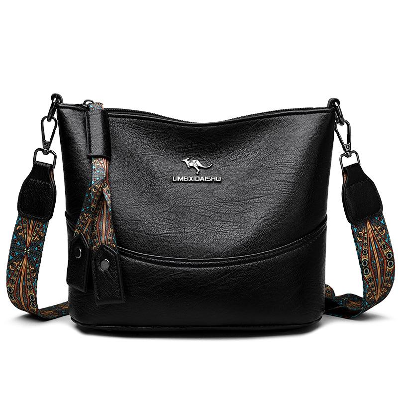 2025 Women's Versatile Embroidered Bucket Bag with Wide Strap - Large Capacity Shoulder & Crossbody