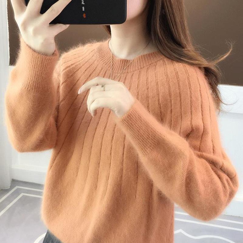 

Solid color bottoming sweater, knitted sweater, versatile outer wear, autumn and winter lazy style fashion casual crew neck pullover, women s simple 412-92 (average size) помаранчевий