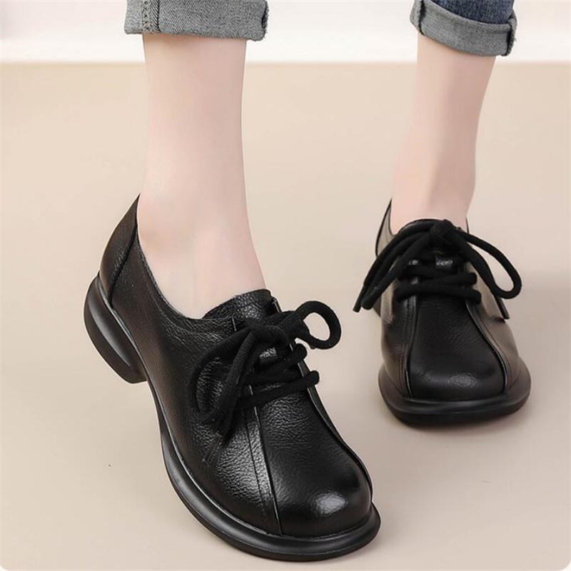 

Женская обувь из коровьей кожи на среднем каблуке с мягкой подошвой, весна-осень, на шнуровке, женские туфли-одинарки в стиле ретро из натуральной кожи, женская повседневная обувь на плоской подошве 39