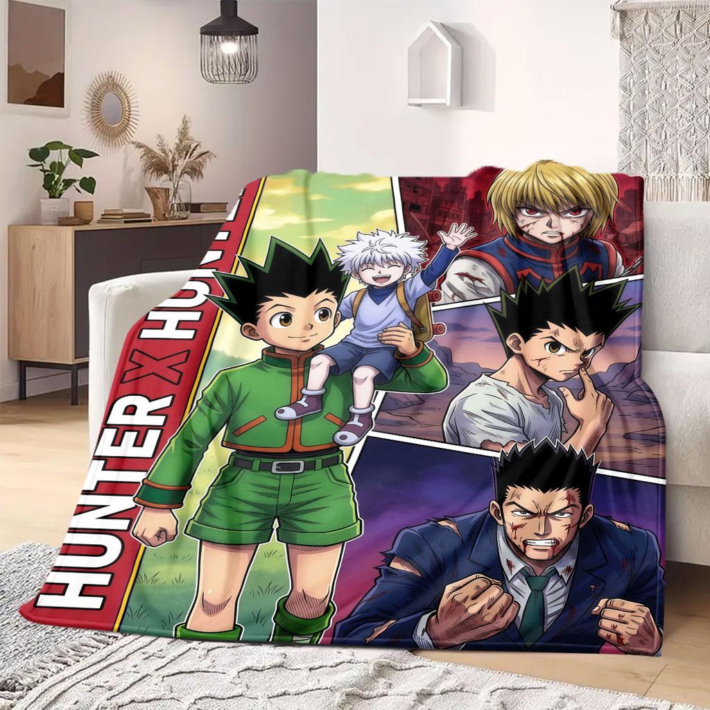 Hunter×Hunter Smart 2D Cartoon Flannel Blanket, Printed Pattern for Couch, Soft Home Decor Travel Throw Mat_LIAN