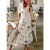 Fashion Short Sleeve Loose V-neck Printed Long Dress Casual Sweet High Waist Spring Summer Elegant Holiday A-line Dresses Female Simple Woman Clothing