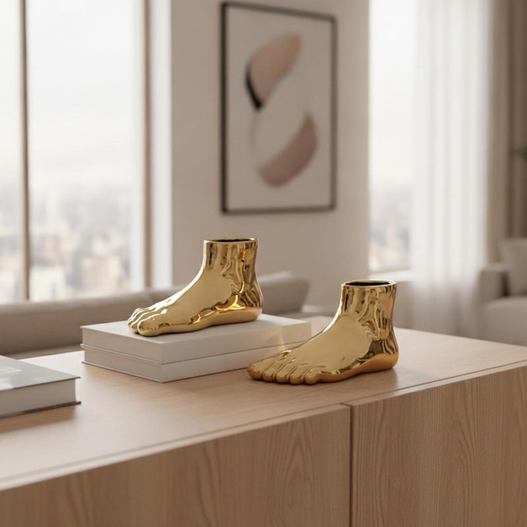 2 Pieces Human Foot Vase Sculptural FootShaped Reflective for Beverage Cabinet, Bedside Table,
