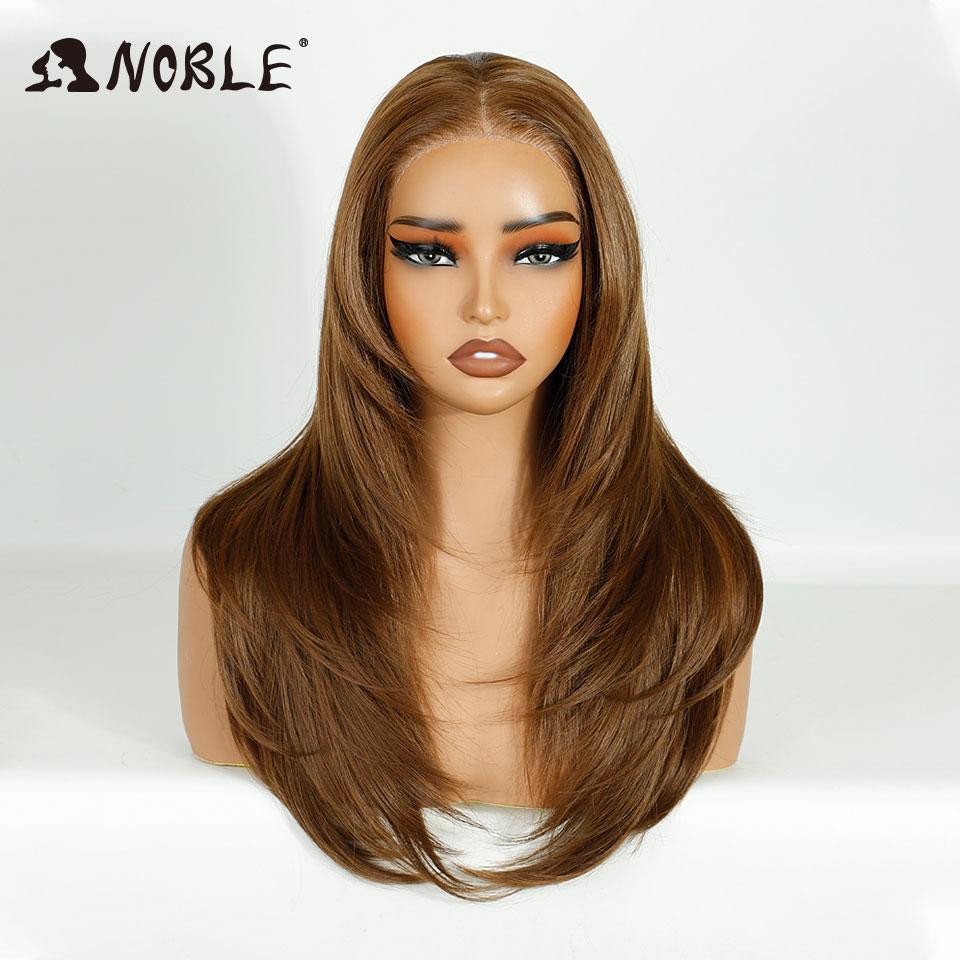 Elegantní syntetické paruky s krajkou vpředu pro ženy 13x3 Rovná krajková paruka Předvytrhaná vrstvená paruka Ombre blond hnědá bílá Cosplay paruka