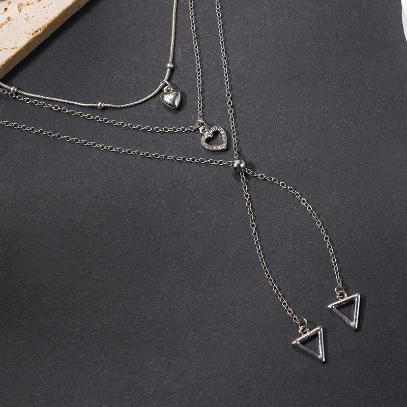 Silver Love Necklace, New Jewelry, Niche Light Luxury, Geometric Diamond Pendant, Women's Multi-layer Sweater Chain