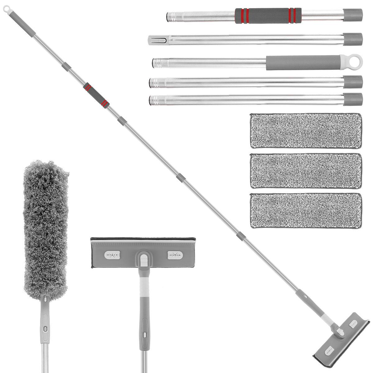 

Multi function Window floor Squeegee Cleaner Tool with Extension Pole Micro fiber Scrubber with Pads for Car Glass cleaning mop 3 rods серый