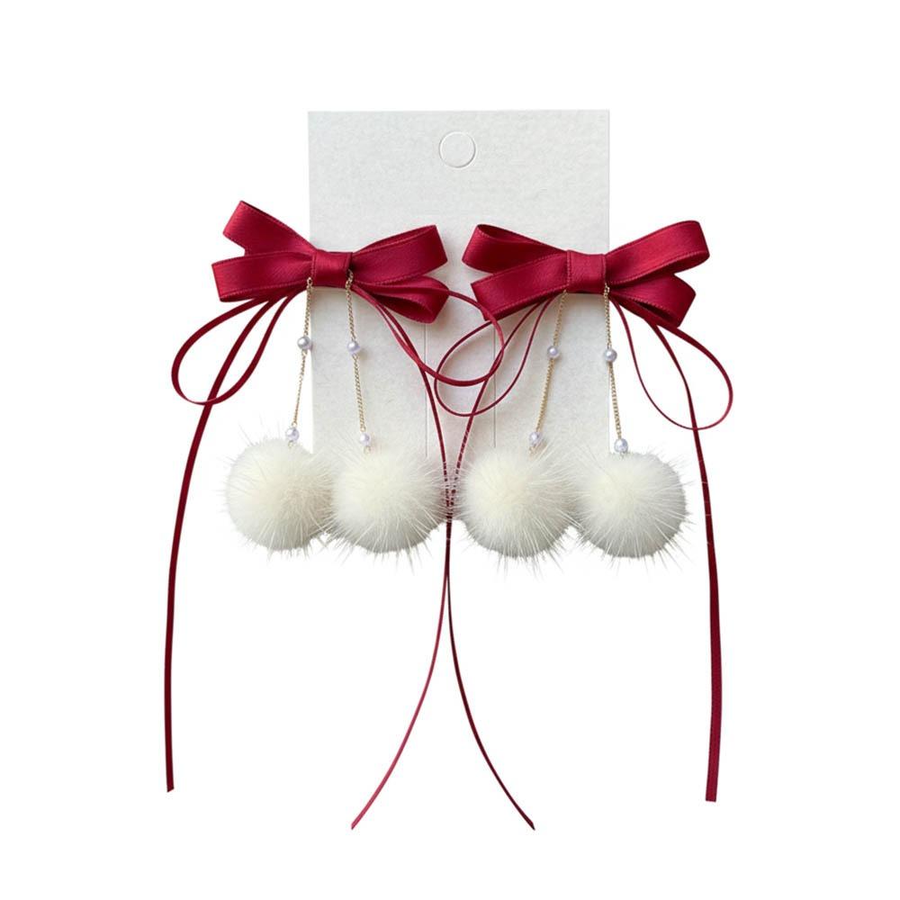 1 pair Barrettes Hair Bow Hairpin Solid Color Ribbon Hair Clip Ponytail Clip for New Year s вино красного