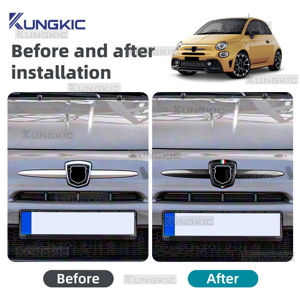 Voor Abarth 595 695 595C 695C 2012 2013 2014 2015 2016 2017 2018-2024 Echt Hard Koolstofvezel Voorste Badge Snor Driekleurig Logo