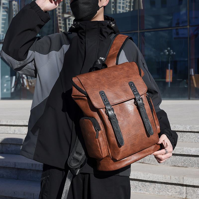 Retro Fashion Backpack with High-end Feel, 16 Inch Laptop Bag, Soft PU Leather Large Capacity Backpack
