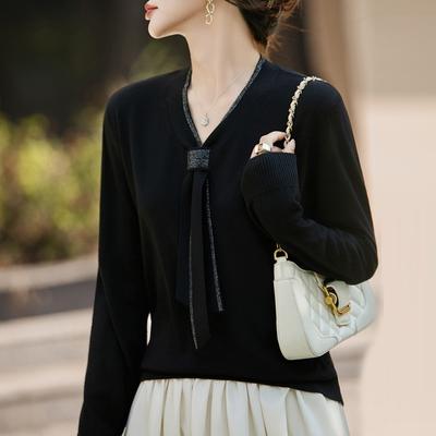 Abbigliamento Autunnale per la Mamma Felpa Girocollo alla Moda T-shirt con Lacci Maglia Base Top in Lana Largo da Donna