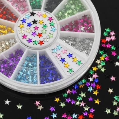 12 Colors 3D Nail Art Star Studs Sticker DIY Beauty Tips Design Decoration Wheel