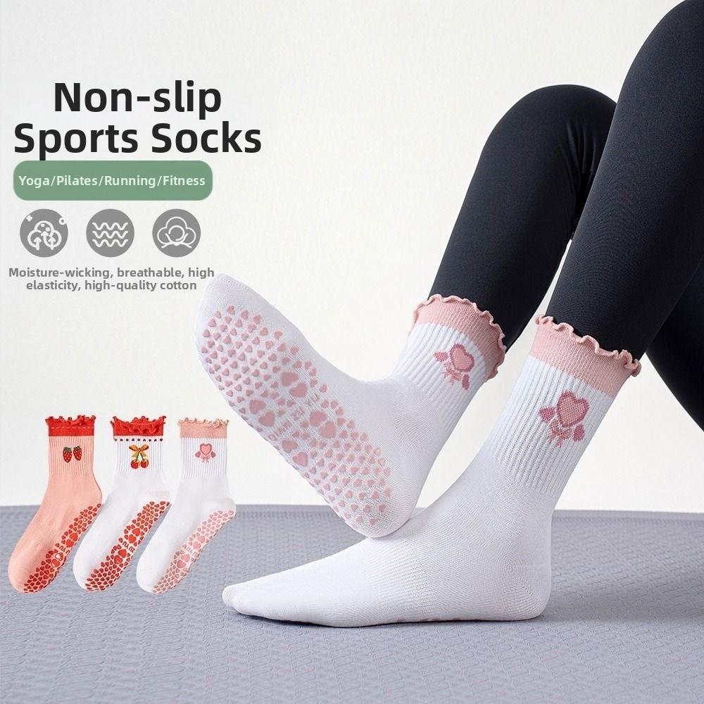 Cotton Pilates Socks Breathable Mid Tube Socks New Cherry Embroidery Socks