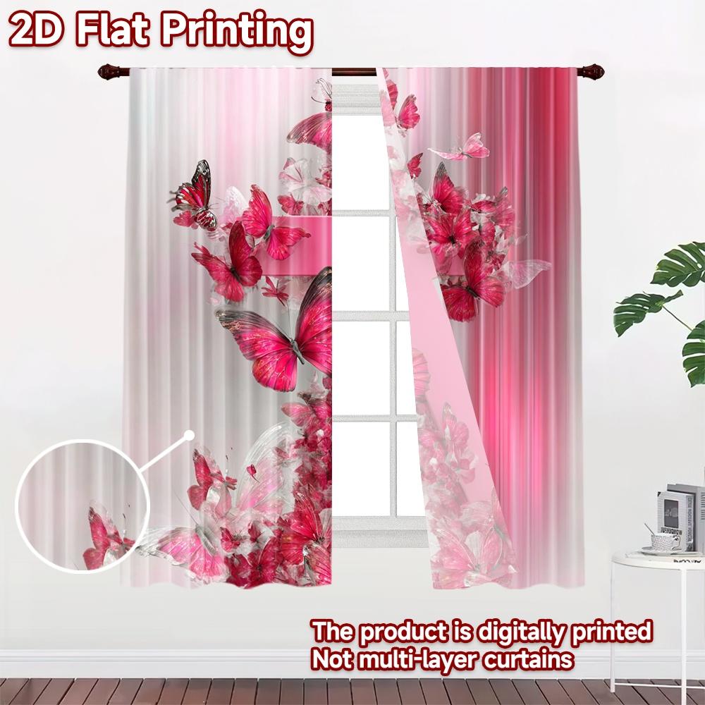 2D Flat Printing 2pcs Curtain Party Curtain Easter Pink Cross Butterflies Digital Printed Polyester Drapes Party Decorations for