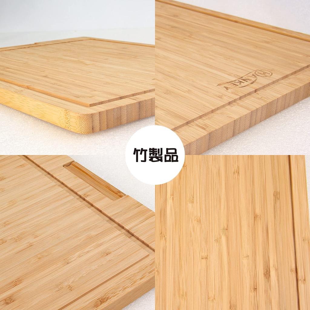 HANKEY Cutting Board, Natural Bamboo with Stand, Grooved, Pizza, Kitchen Board, Antibacterial, Recommended, 42*32*2cm